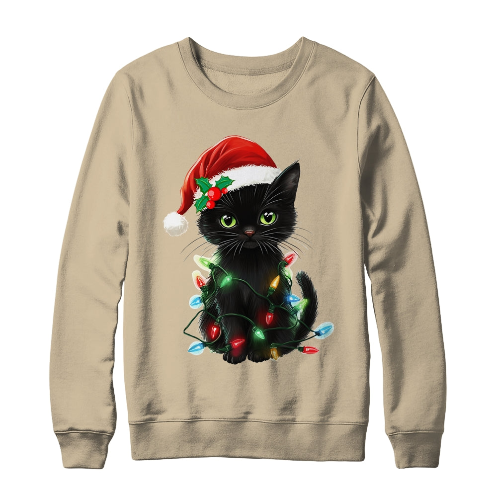Black Cat Santa Christmas Family Matching Cat Lover Xmas Shirt & Sweatshirt | teecentury