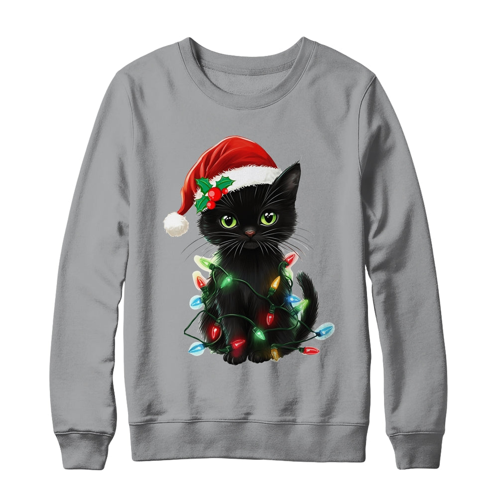 Black Cat Santa Christmas Family Matching Cat Lover Xmas Shirt & Sweatshirt | teecentury