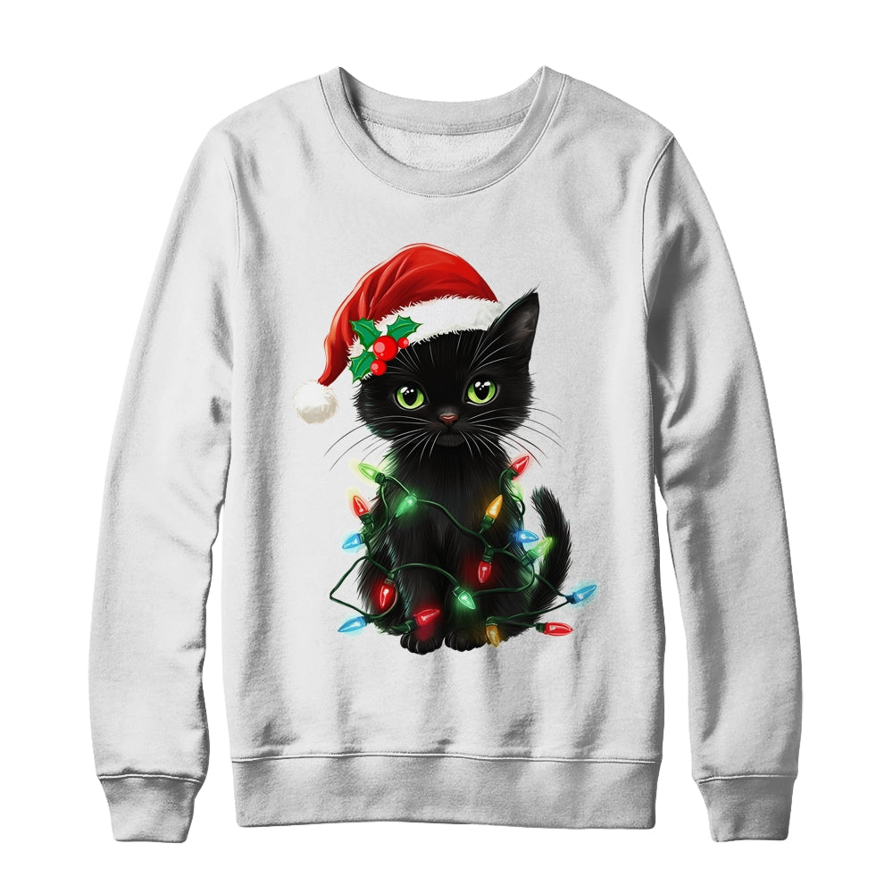 Black Cat Santa Christmas Family Matching Cat Lover Xmas Shirt & Sweatshirt | teecentury