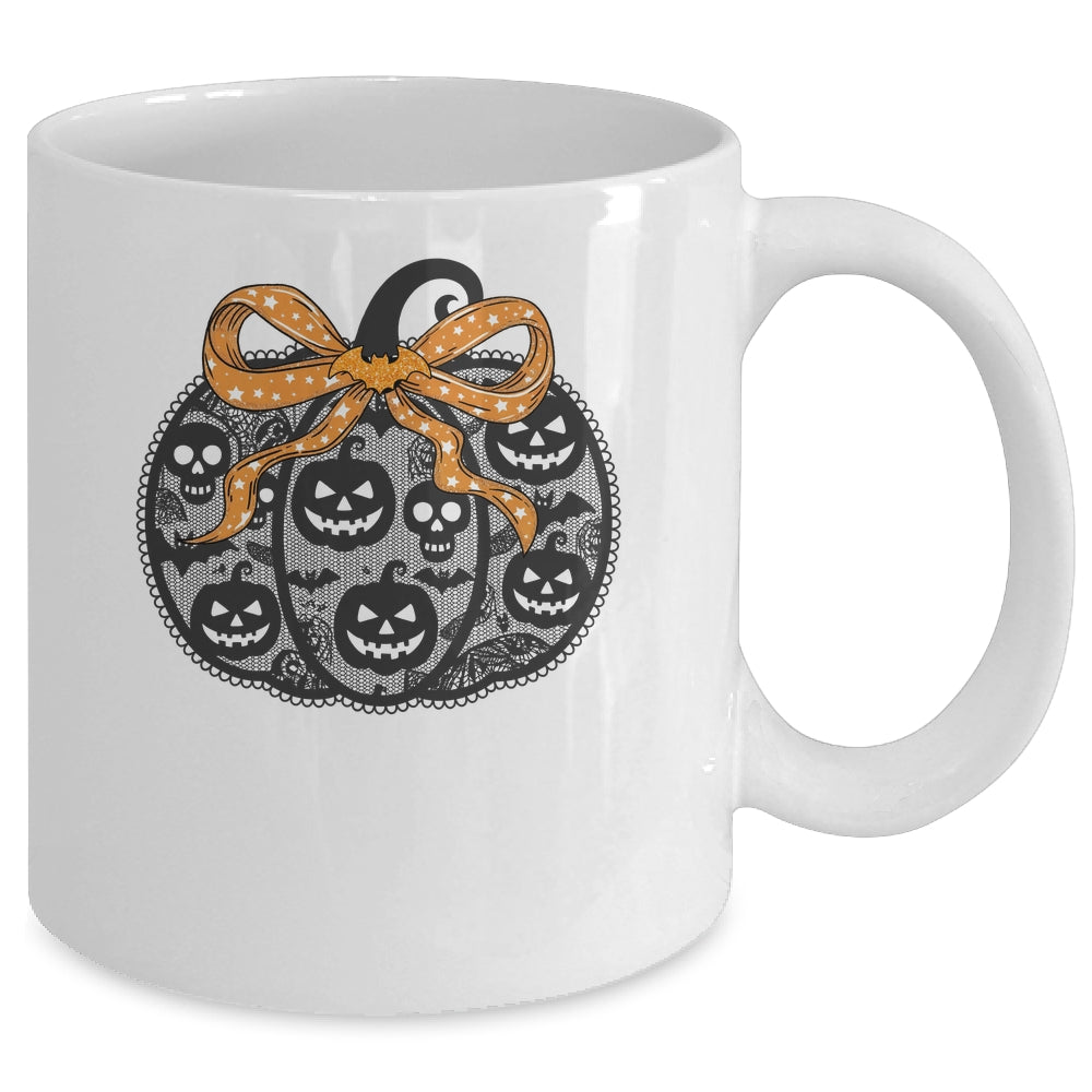 Black Lace Pumpkin Coquette Spooky Pumpkin Halloween Girl Mug | teecentury