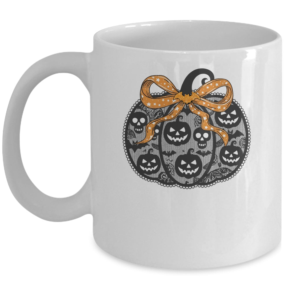 Black Lace Pumpkin Coquette Spooky Pumpkin Halloween Girl Mug | teecentury