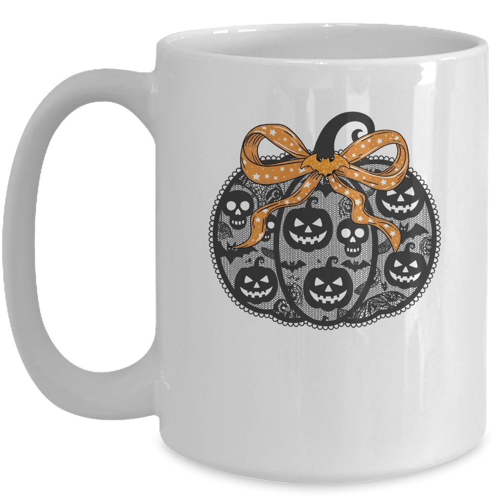 Black Lace Pumpkin Coquette Spooky Pumpkin Halloween Girl Mug | teecentury