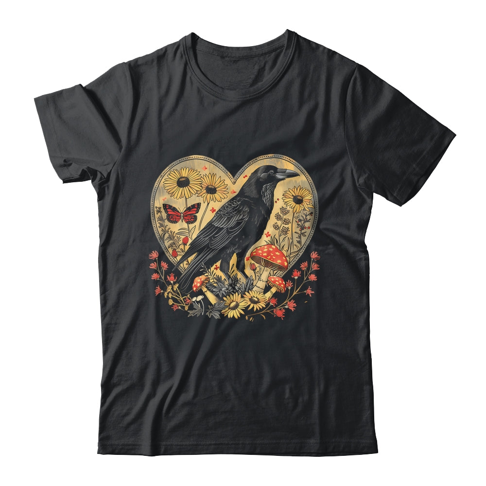 Black Raven Cottagecore Heart Flower Crow Nature Aesthetic Shirt & Tank Top | teecentury