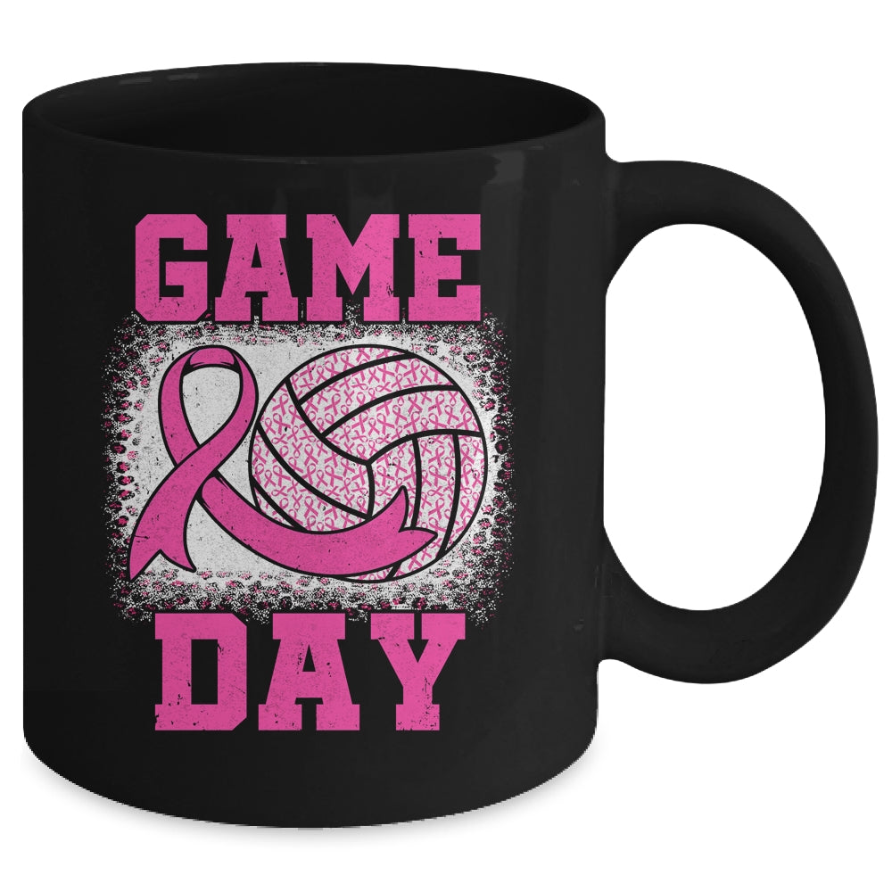 Bleached Game Day Breast Cancer Awareness Pink Volleyball Mug | teecentury