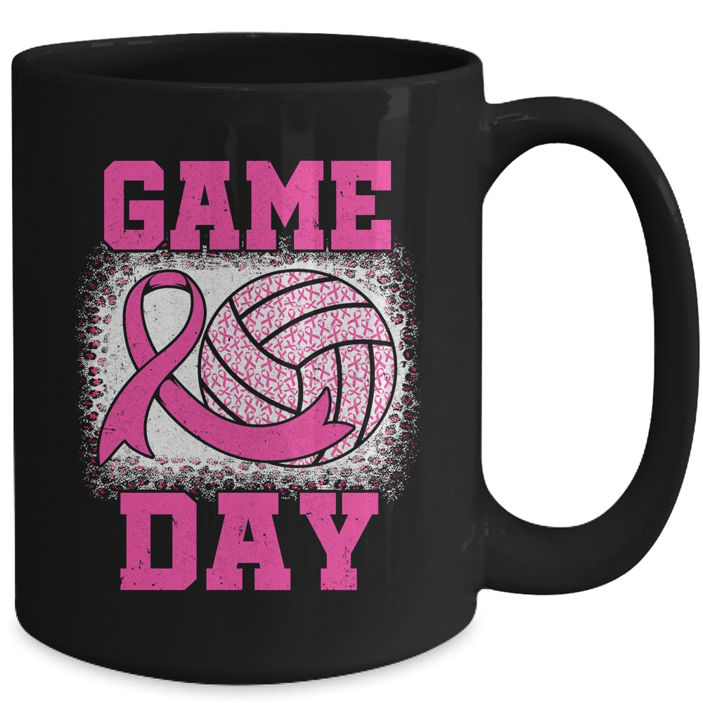 Bleached Game Day Breast Cancer Awareness Pink Volleyball Mug | teecentury
