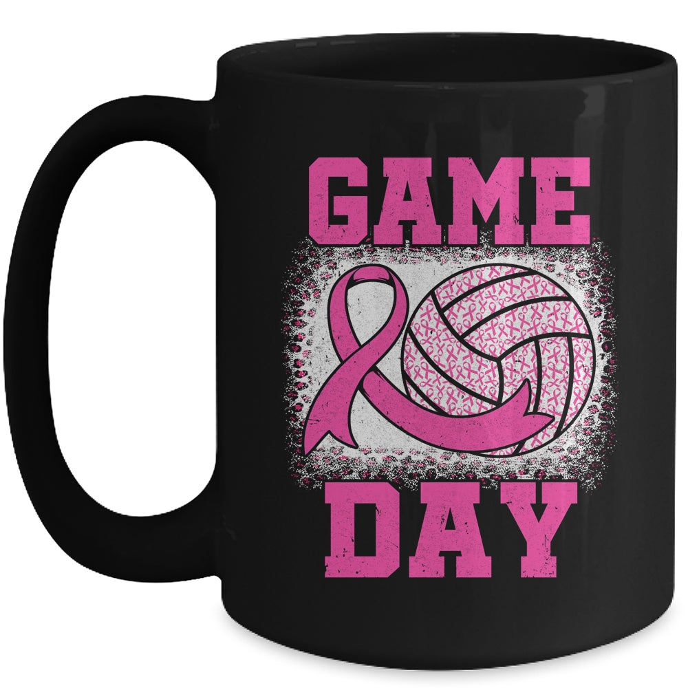 Bleached Game Day Breast Cancer Awareness Pink Volleyball Mug | teecentury