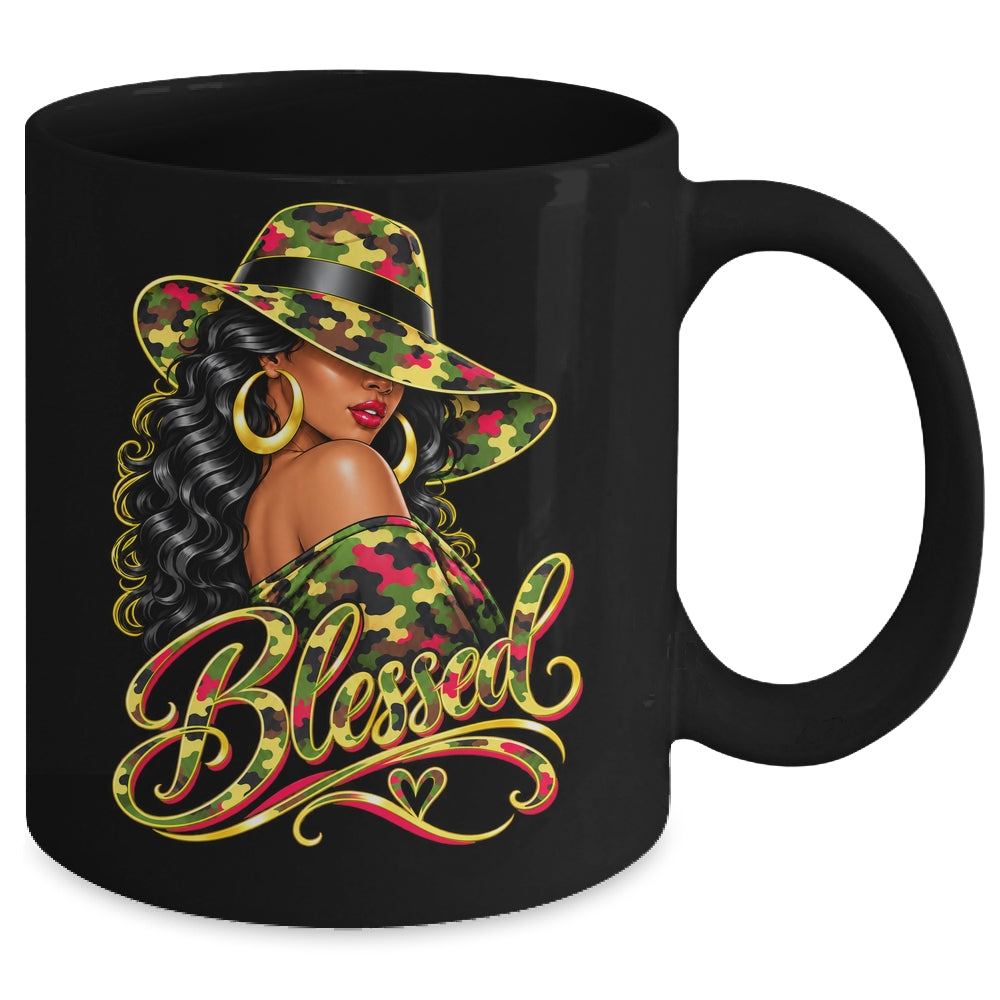 Blessed African American Black Woman Camo Hat Christian Mug | teecentury