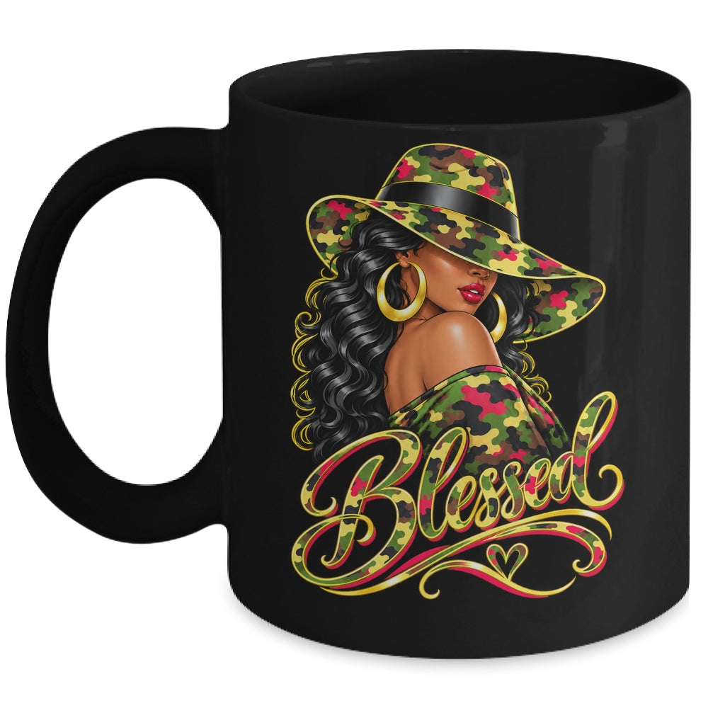 Blessed African American Black Woman Camo Hat Christian Mug | teecentury