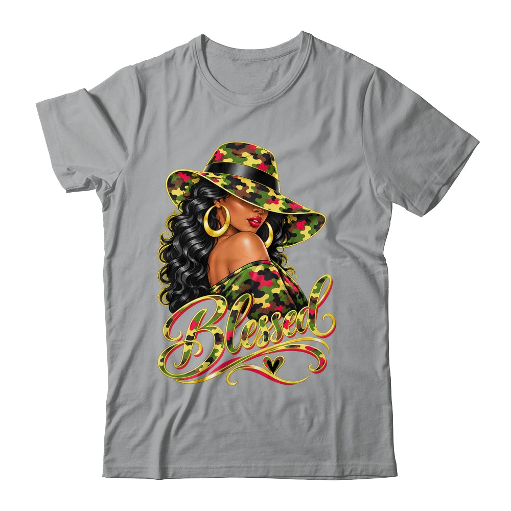 Blessed African American Black Woman Camo Hat Christian Shirt & Tank Top | teecentury