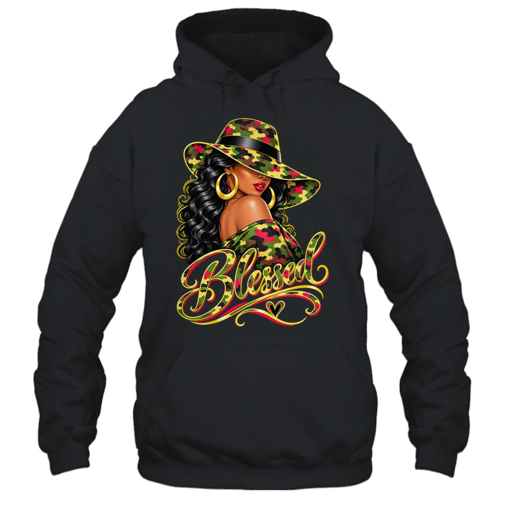 Blessed African American Black Woman Camo Hat Christian Shirt & Tank Top | teecentury