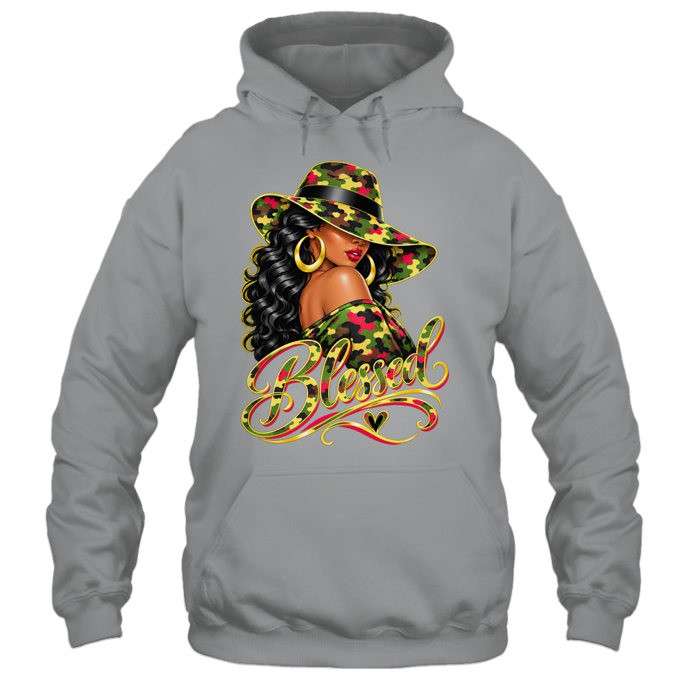 Blessed African American Black Woman Camo Hat Christian Shirt & Tank Top | teecentury