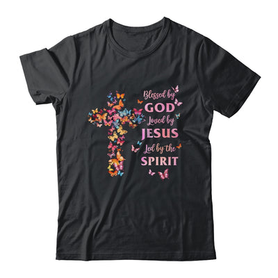 Blessed By God Loved By Jesus Butterfly Cross Christian Shirt & Tank Top | teecentury