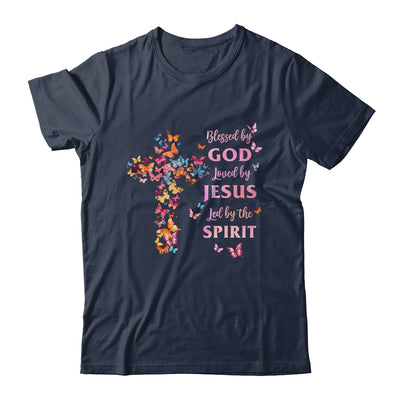 Blessed By God Loved By Jesus Butterfly Cross Christian Shirt & Tank Top | teecentury