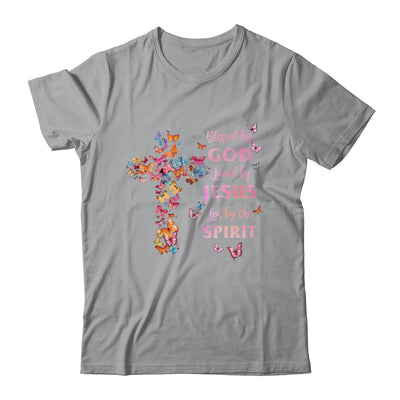 Blessed By God Loved By Jesus Butterfly Cross Christian Shirt & Tank Top | teecentury