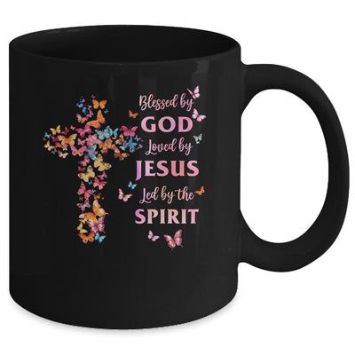 Blessed By God Loved By Jesus Butterfly Cross Christian Mug | teecentury