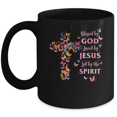 Blessed By God Loved By Jesus Butterfly Cross Christian Mug | teecentury