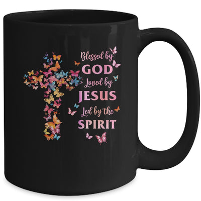 Blessed By God Loved By Jesus Butterfly Cross Christian Mug | teecentury