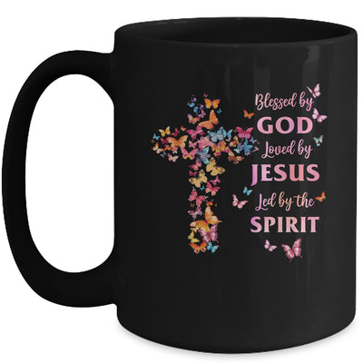 Blessed By God Loved By Jesus Butterfly Cross Christian Mug | teecentury