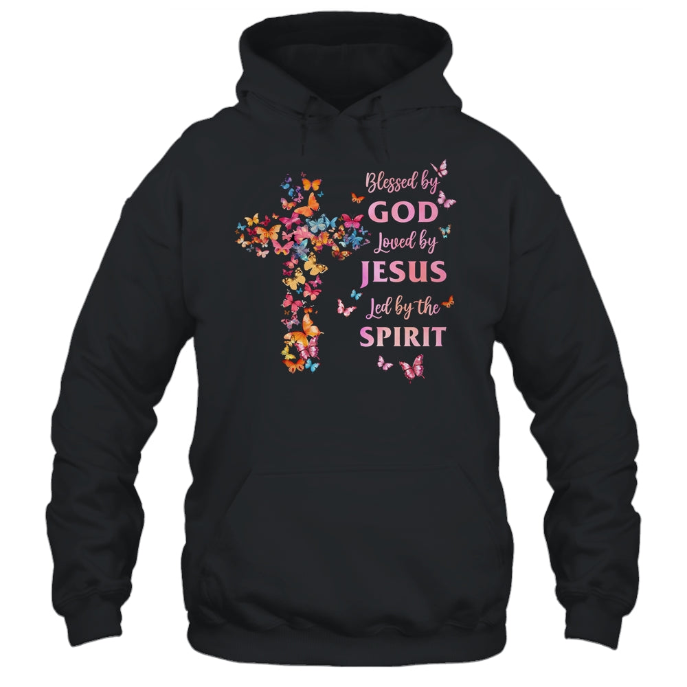 Blessed By God Loved By Jesus Butterfly Cross Christian Shirt & Tank Top | teecentury
