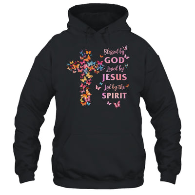 Blessed By God Loved By Jesus Butterfly Cross Christian Shirt & Tank Top | teecentury