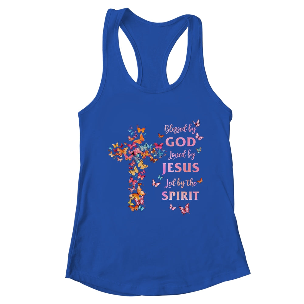 Blessed By God Loved By Jesus Butterfly Cross Christian Shirt & Tank Top | teecentury