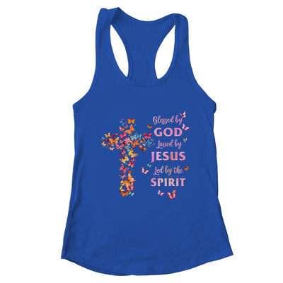 Blessed By God Loved By Jesus Butterfly Cross Christian Shirt & Tank Top | teecentury