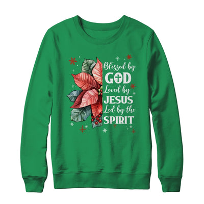 Blessed By God Loved By Jesus Christmas Poinsettia Flower Shirt & Sweatshirt | teecentury