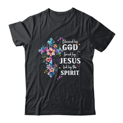 Blessed By God Loved By Jesus Floral Cross Christian Shirt & Tank Top | teecentury
