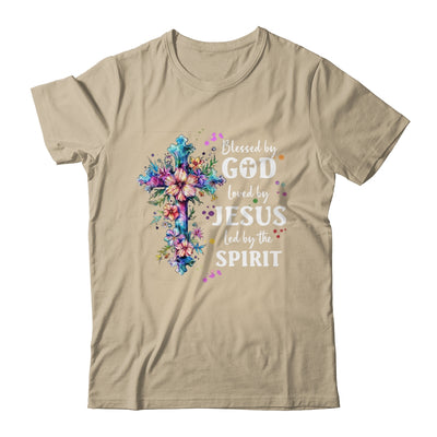 Blessed By God Loved By Jesus Floral Cross Christian Shirt & Tank Top | teecentury