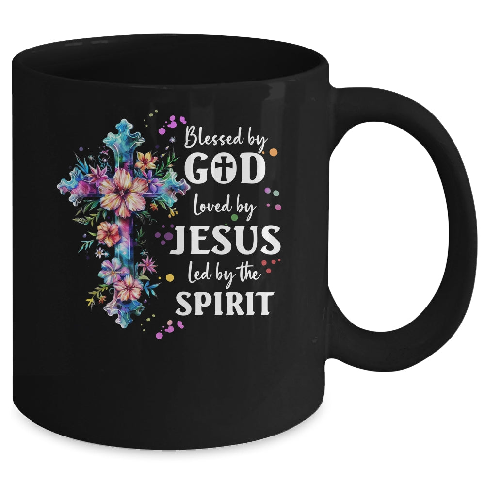 Blessed By God Loved By Jesus Floral Cross Christian Mug | teecentury