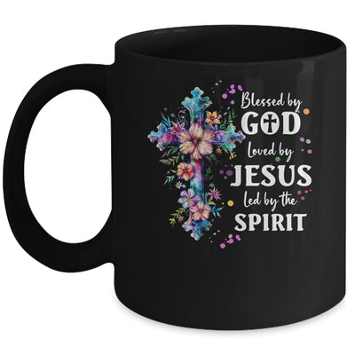 Blessed By God Loved By Jesus Floral Cross Christian Mug | teecentury