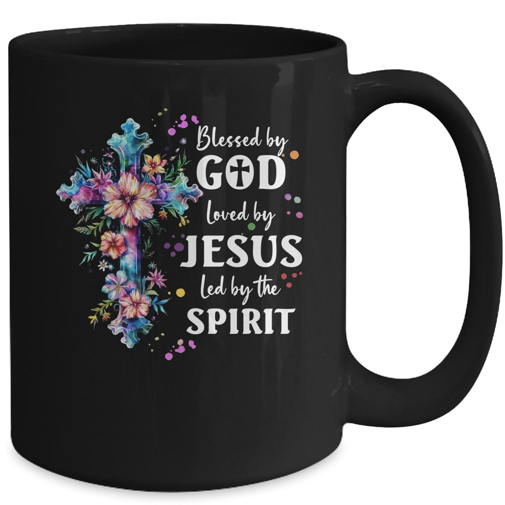 Blessed By God Loved By Jesus Floral Cross Christian Mug | teecentury