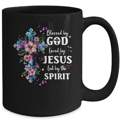 Blessed By God Loved By Jesus Floral Cross Christian Mug | teecentury