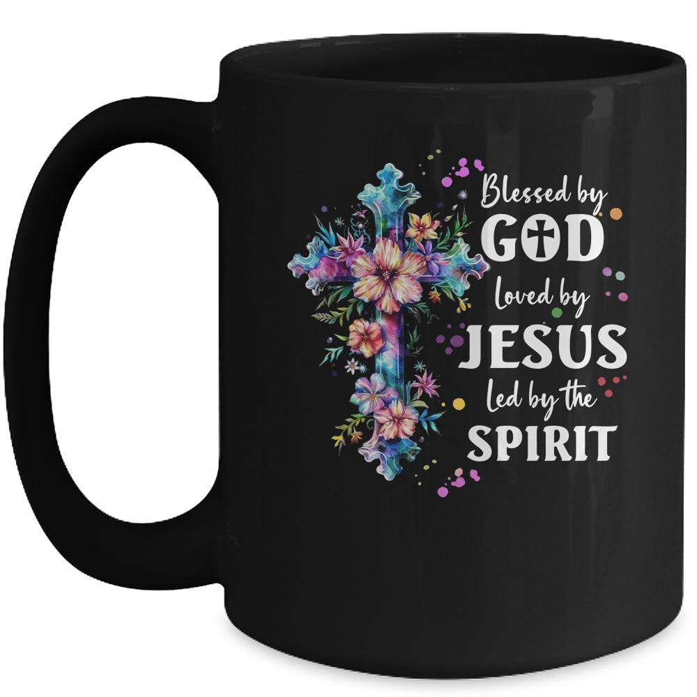 Blessed By God Loved By Jesus Floral Cross Christian Mug | teecentury