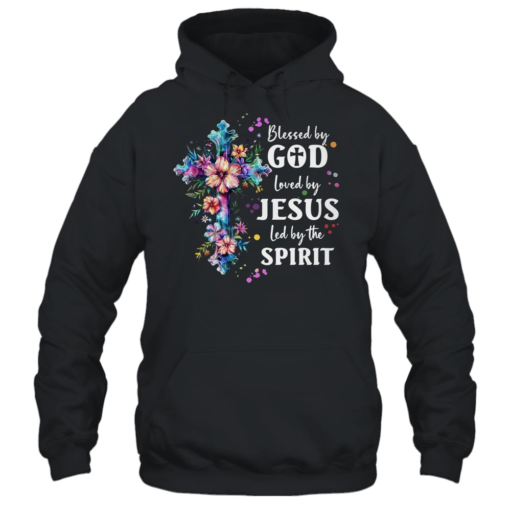 Blessed By God Loved By Jesus Floral Cross Christian Shirt & Tank Top | teecentury