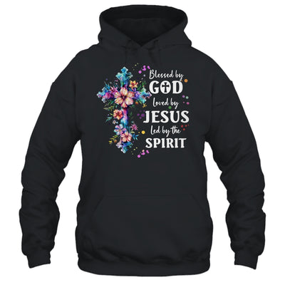 Blessed By God Loved By Jesus Floral Cross Christian Shirt & Tank Top | teecentury