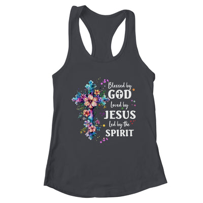 Blessed By God Loved By Jesus Floral Cross Christian Shirt & Tank Top | teecentury
