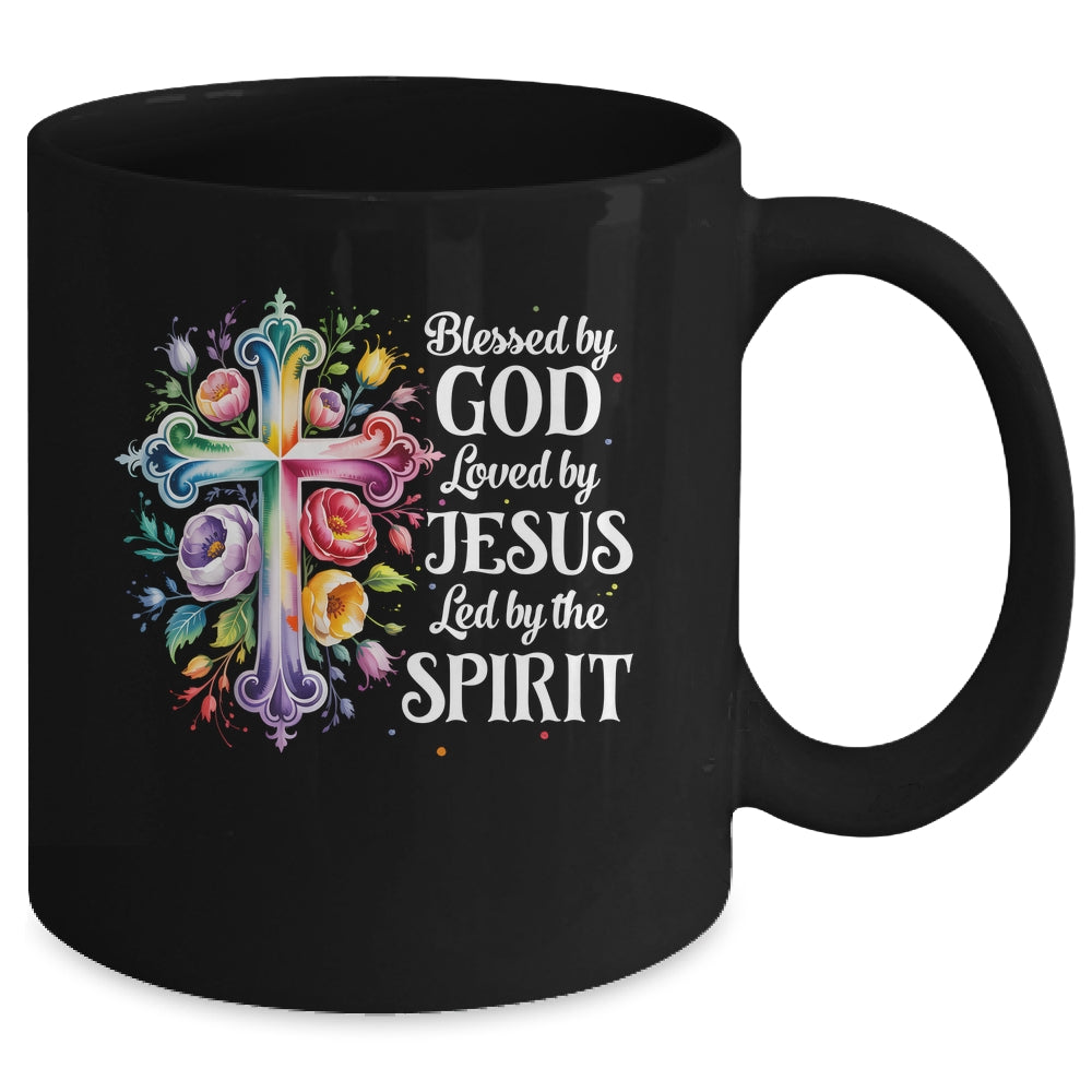 Blessed By God Loved By Jesus Flowers Cross Christian Women Mug | teecentury