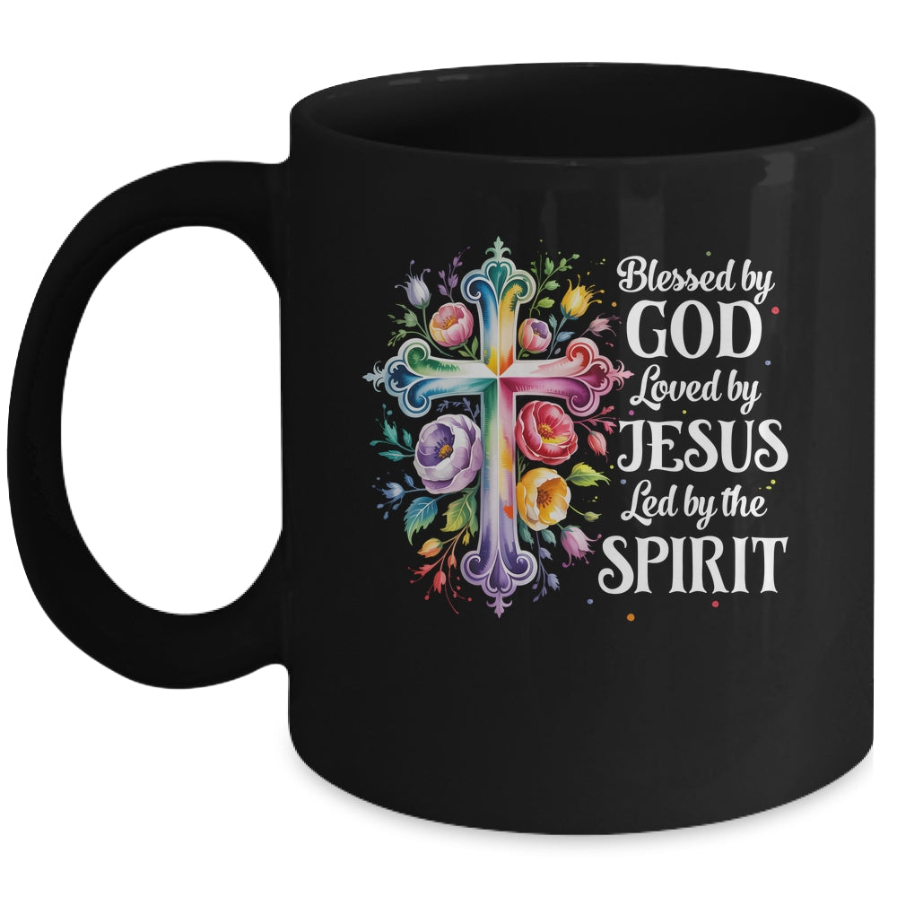 Blessed By God Loved By Jesus Flowers Cross Christian Women Mug | teecentury