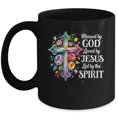Blessed By God Loved By Jesus Flowers Cross Christian Women Mug | teecentury