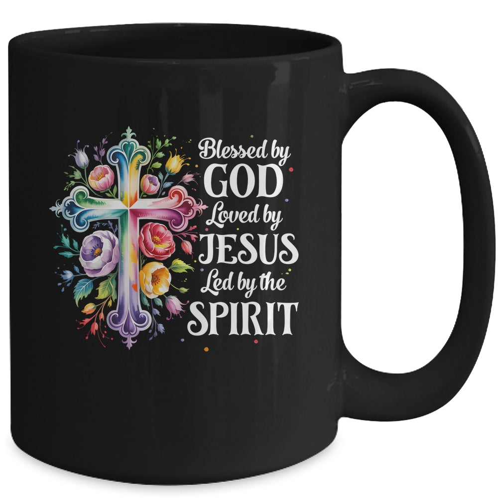 Blessed By God Loved By Jesus Flowers Cross Christian Women Mug | teecentury