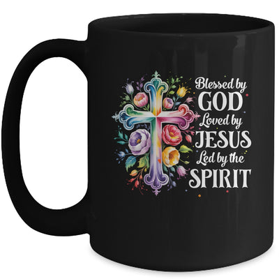 Blessed By God Loved By Jesus Flowers Cross Christian Women Mug | teecentury