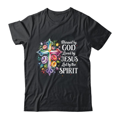 Blessed By God Loved By Jesus Flowers Cross Christian Women Shirt & Tank Top | teecentury