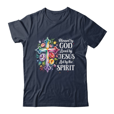 Blessed By God Loved By Jesus Flowers Cross Christian Women Shirt & Tank Top | teecentury