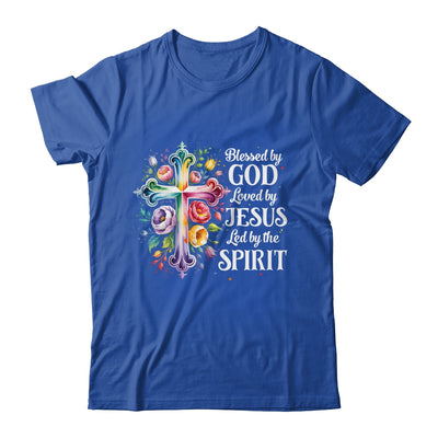 Blessed By God Loved By Jesus Flowers Cross Christian Women Shirt & Tank Top | teecentury
