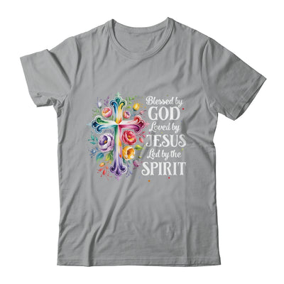Blessed By God Loved By Jesus Flowers Cross Christian Women Shirt & Tank Top | teecentury