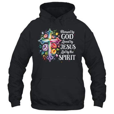 Blessed By God Loved By Jesus Flowers Cross Christian Women Shirt & Tank Top | teecentury