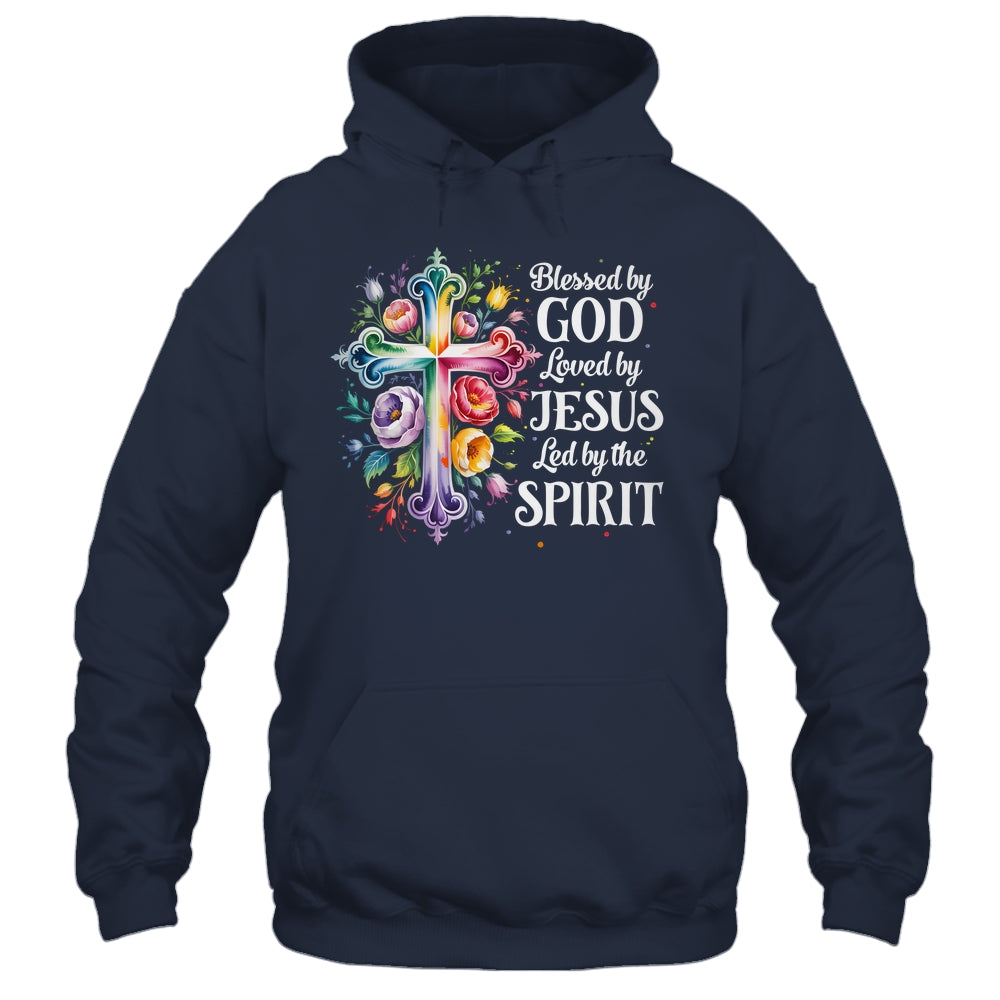 Blessed By God Loved By Jesus Flowers Cross Christian Women Shirt & Tank Top | teecentury