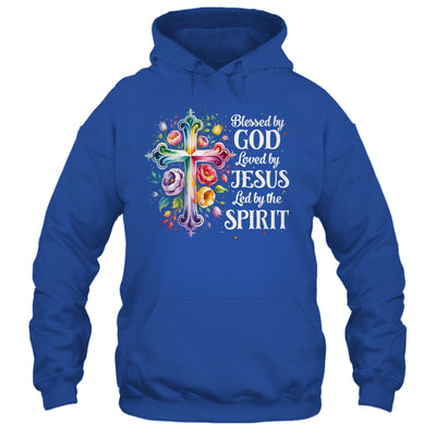 Blessed By God Loved By Jesus Flowers Cross Christian Women Shirt & Tank Top | teecentury