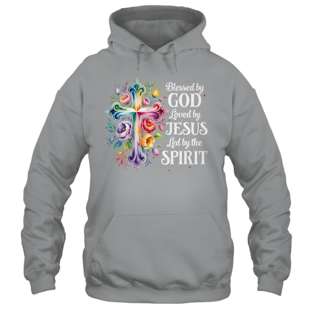 Blessed By God Loved By Jesus Flowers Cross Christian Women Shirt & Tank Top | teecentury